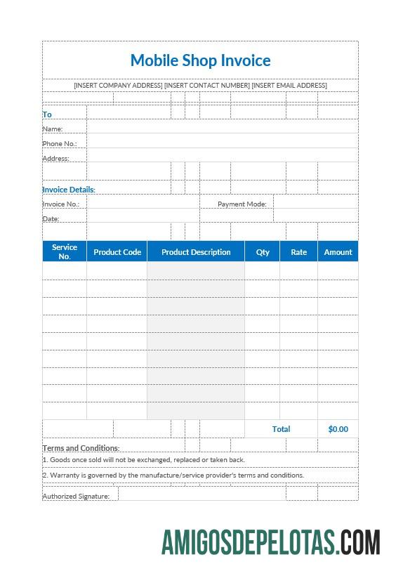 em branco Modelo de fatura de loja móvel
